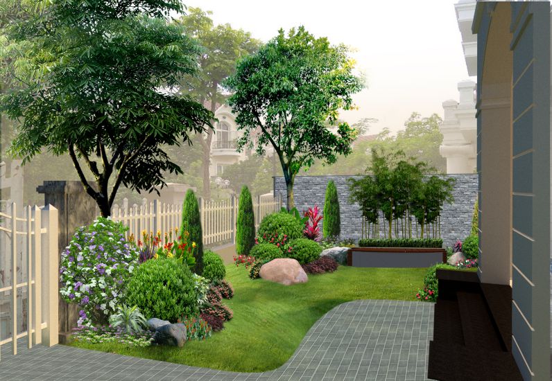 Tiểu cảnh sân vườn được thiết kế tỉ mỉ
